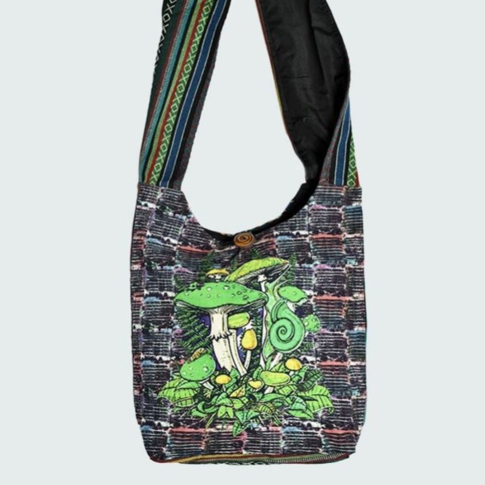 Kathmandu Imports Crossbody Bag with Mushrooms Hippie Boho NWT
